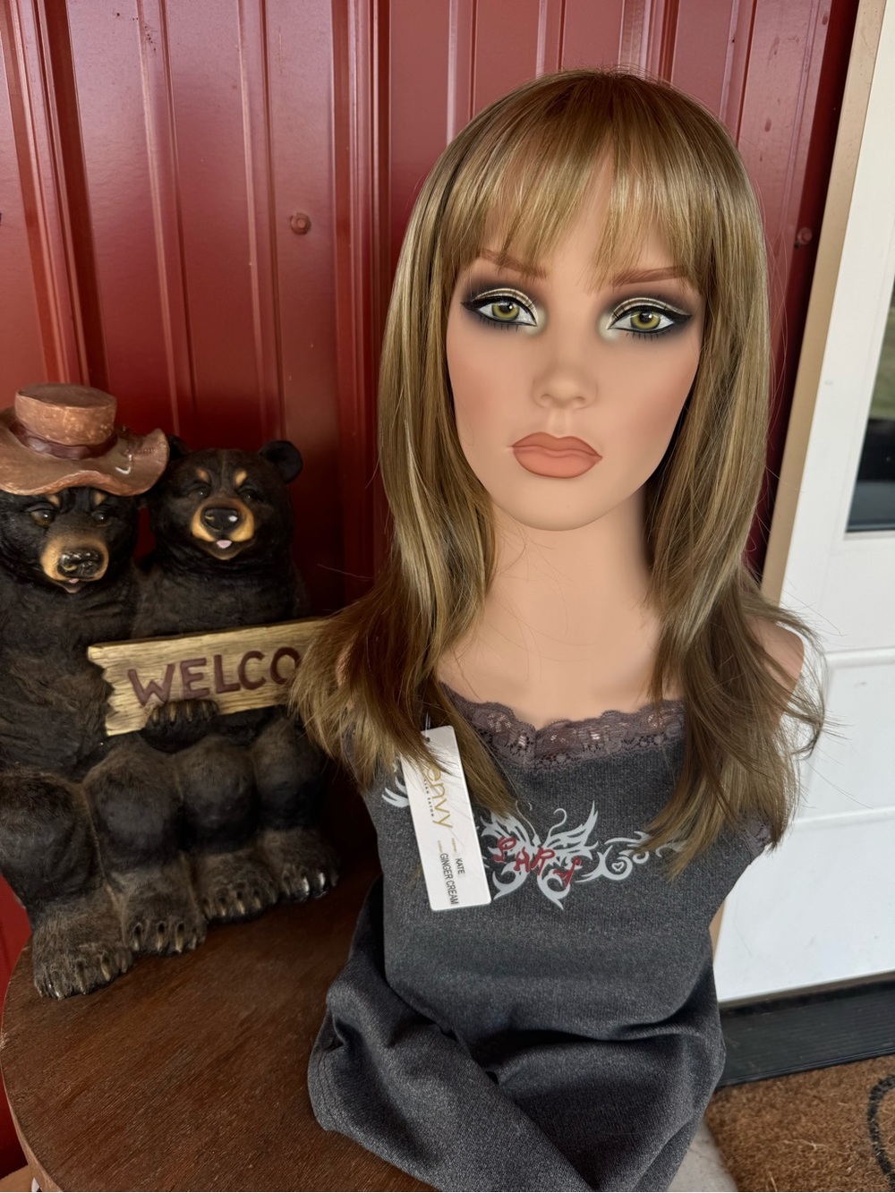envy Blonde Brown Layered Wig with Bangs
